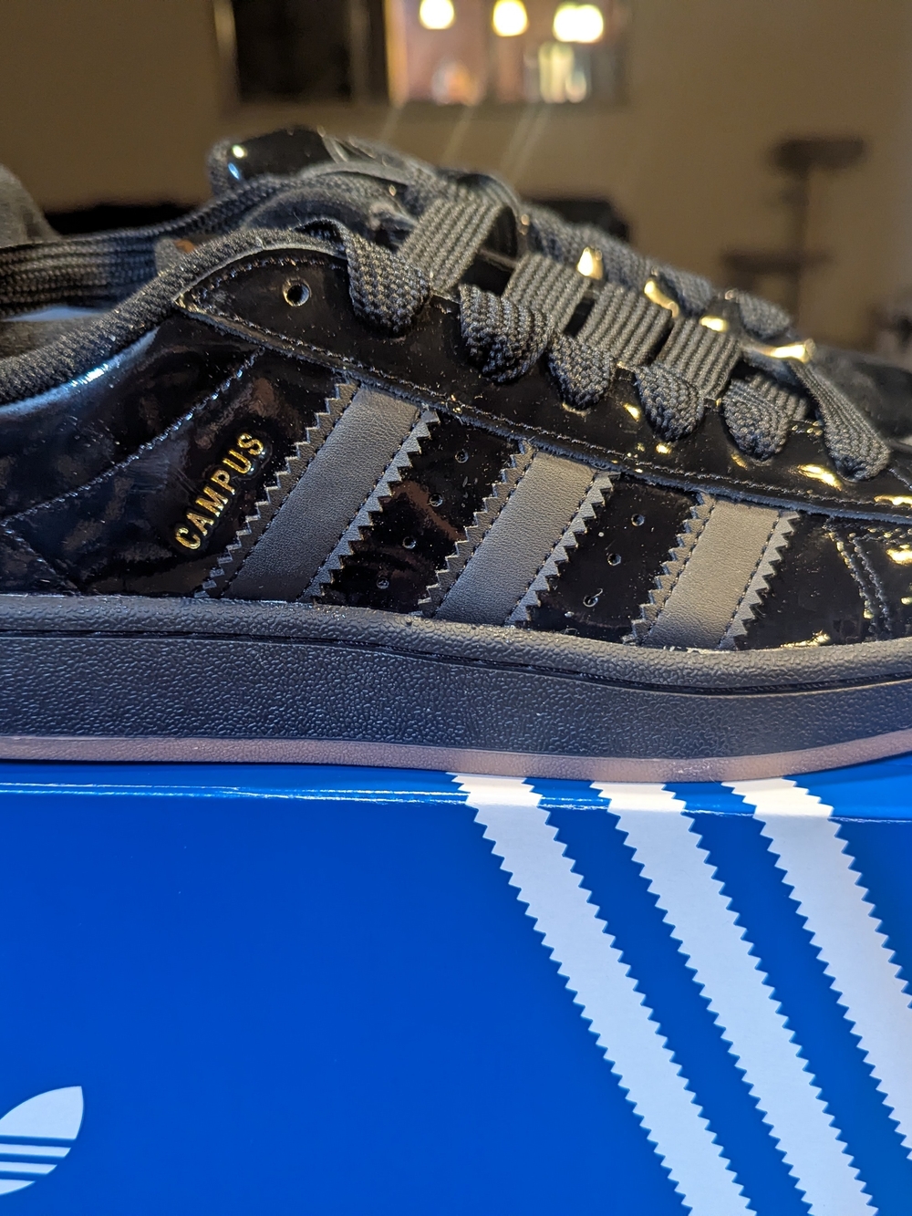 adidas Campus Men’s Black Patent Sneakers With Stripes